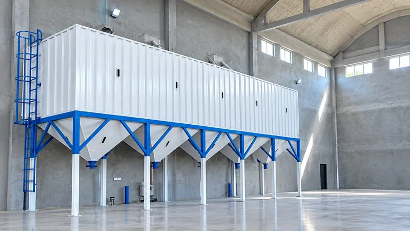 Rice storage bins at AM Rice Mill