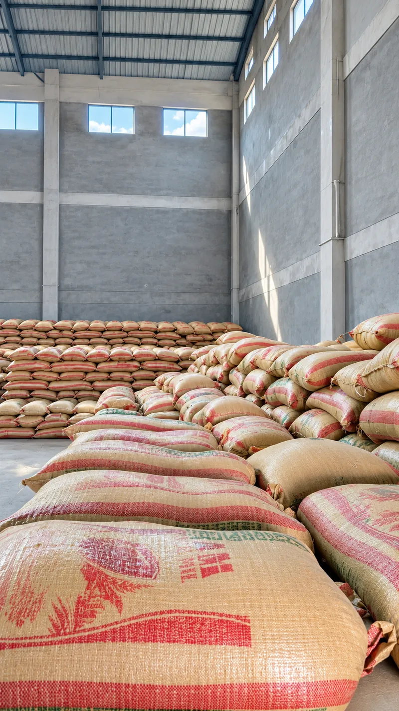 Paddy bags stored at AM Rice Mill